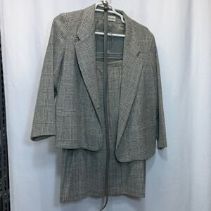 Women's Wool Plaid Blazer Skirt Suit Set Vintage Classic Tailored Alfred Dunner